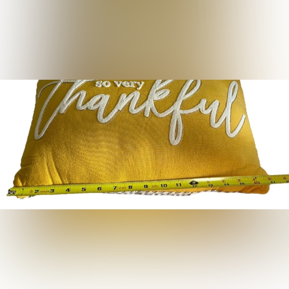 So Very Thankful Orange Thanksgiving Fall Oblong Yellow Gray Stripe Pillow 12x18 - Picture 4 of 7